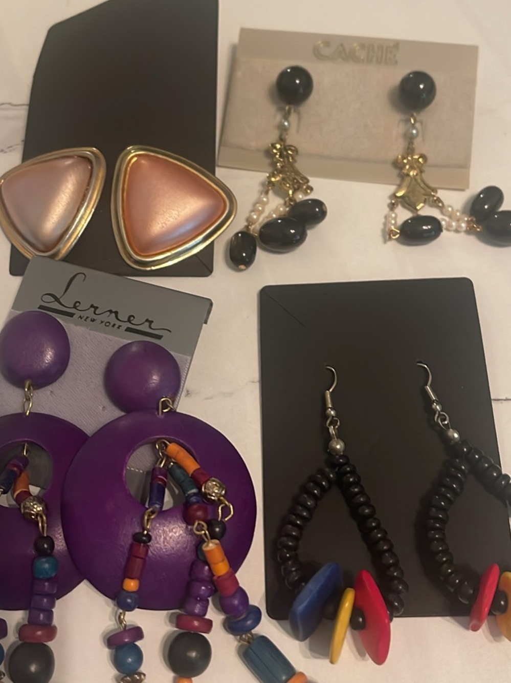 Lerner Purple Beaded Hoop Drop Earrings - Colorful Statement